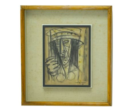 Migneco Giuseppe (Messina 1903- 1997 Milano) Portrait of a woman 1960. 28 X 22 Framed Watercolor on paper . Signed and dated 
