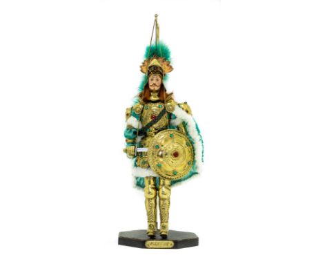 Oliviero,precious Sicilian puppet, XX Century, cm 35, Handmade and finished by hand, embellished with embroidered fabrics and