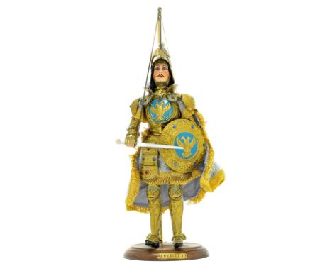 Ruggiero, precious Sicilian puppet, XX Century, cm 35, Handmade and finished by hand, embellished with embroidered fabrics an