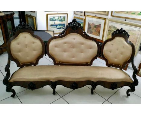 Luigi Filippo sofa, XIX  Century, Sicily, in rosewood with light wood inserts. Cm 245x130