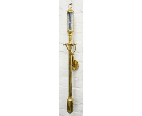 A BRASS SHIP'S STICK BAROMETER WITH BRACKET, INSCRIBED K.D.J.S.C 16/22 DEJOKA LONDON, 92CM 