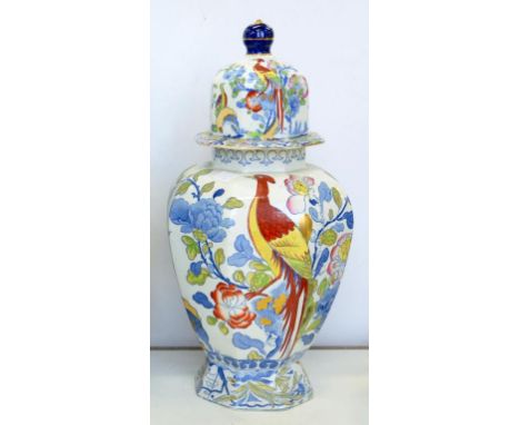 A G. L. ASHWORTH AND BROTHERS MASON'S OCTAGONAL IRONSTONE POLYCHROME JAR AND COVER, 40CM H, EARLY 20TH C 