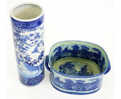 A VICTORIAN TWIN HANDLED FOOT BATH WITH CHINESE STICK STAND 