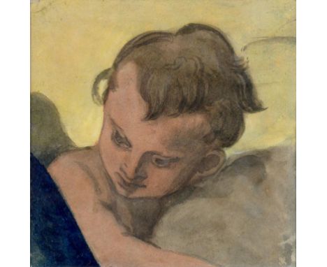 CONTINENTAL SCHOOL, PORTRAIT OF A CHERUB, WATERCOLOUR, 13 X 13CM 