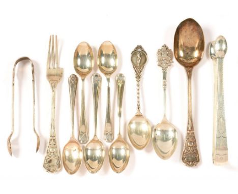 MISCELLANEOUS SMALL SILVER FLATWARE, GEORGE III AND LATER, 7OZS 10DWTS 