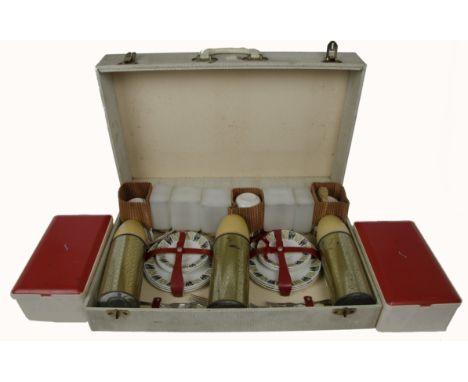 A Sirram picnic set with settings for six, enclosed within a wooden case. Together with a Midwinter Coffee service and a sele