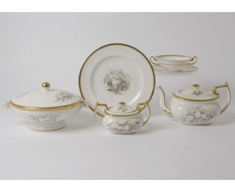 A Spode 'Chatham' tea and dinner service, pattern Y.5280 with fruit and gilt decoration on a white ground, consisting of plat