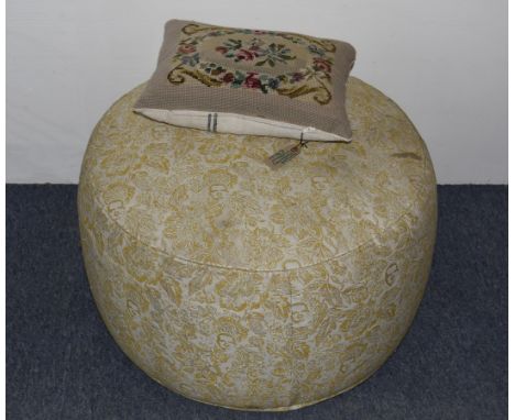 A contemporary gilt thread embroidered pouffe by Mooi Boutique designed by Marcel Wanders, decorated with heads and flowers, 