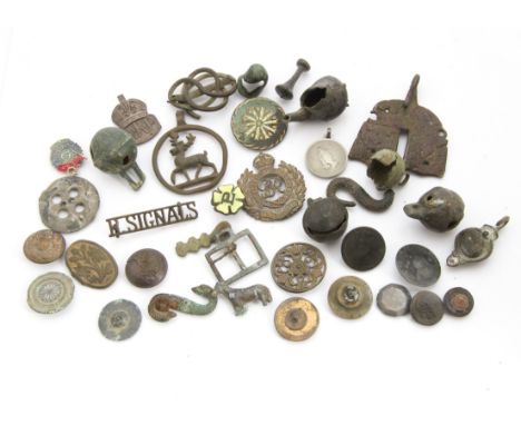 An interesting collection of metal detecting and dig finds, including several small Roman bronze items, British army items, a