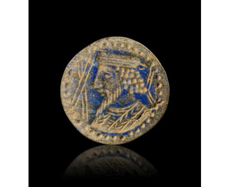 LAPIS LAZULI STONE, PORTRAIT OF PROBABLY PHRAATES THE FOURTH OF PARTHIA 2.5cm Diameters  