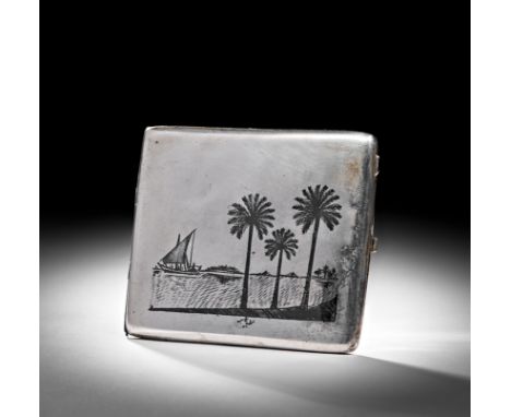 A 20TH CENTURY IRAQI SILVER AND NIELLO CIGARETTE CASE    L: 11cm, Weight: 145g