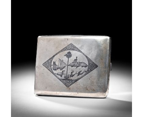 A 20TH CENTURY IRAQI SILVER AND NIELLO CIGARETTE CASE    L: 10cm, Weight: 137g   