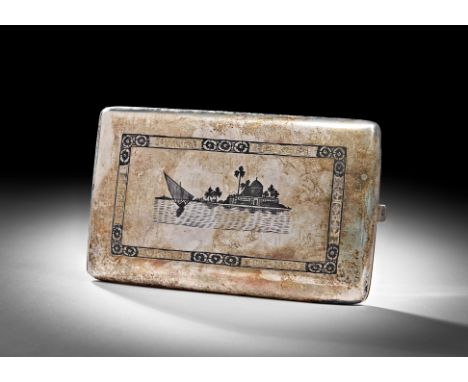 A 20TH CENTURY IRAQI SILVER AND NIELLO CIGARETTE CASE    L: 13.5cm, Weight: 170g