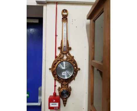 VINTAGE MID CENTURY GOLD GILT BANJO BAROMETER 