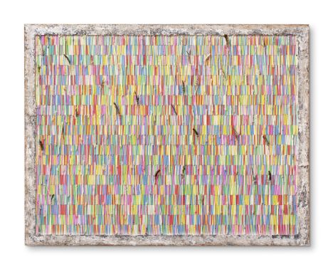 Pascale Marthine Tayou (Cameroun, né en 1967)Chalks and pins U, 2012 craie, épingles, plumes, pailles, paillettes et colle ch