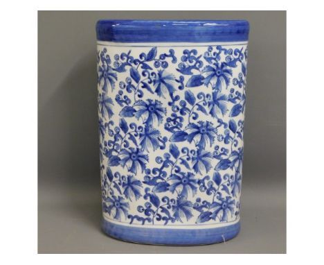 A Chinese style blue &amp; white porcelain oval stick stand, 17.25in high x 11.5in wide