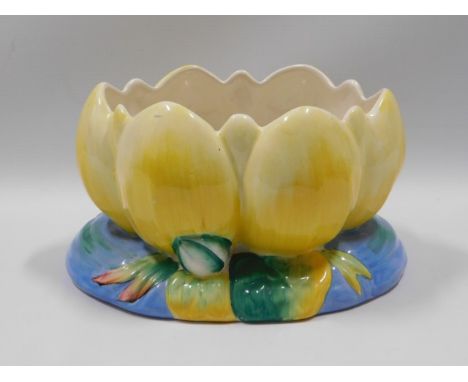 A Clarice Cliff pottery lily pad, 9in wide x 4.75in high