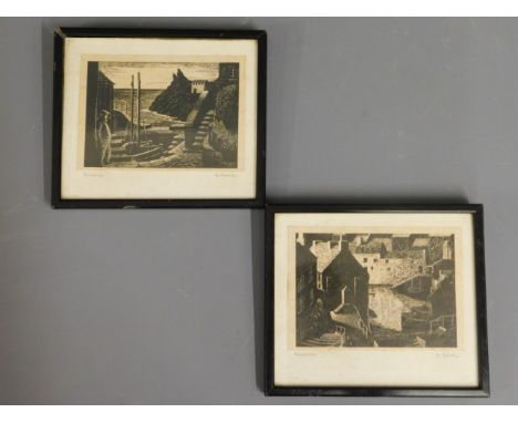 Two signed &amp; framed Tom Morton of Polperro lithograph prints, image size 6in x 4.25in