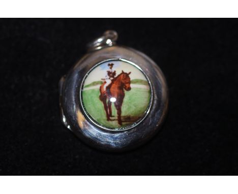 Silver pendant - enamel Horse &amp; jockey