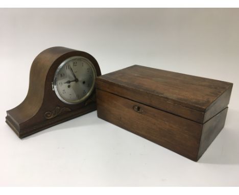 A walnut writing slope and an oak clock (2).
