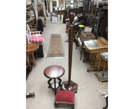 A standard lamp, modern occasional table and a footstool (3).