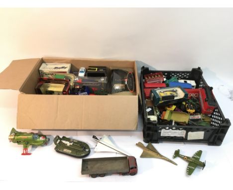 A collection of die cast vehicles including Dinky and boxed examples, plus Action Man figures