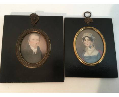 Two 19th century portrait miniatures unsigned in ebonised frames 8 cm