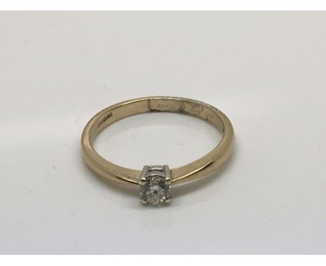 A yellow gold 9ct lady's solitaire diamond ring the brilliant cut diamond .25ct approximately ring size Q.