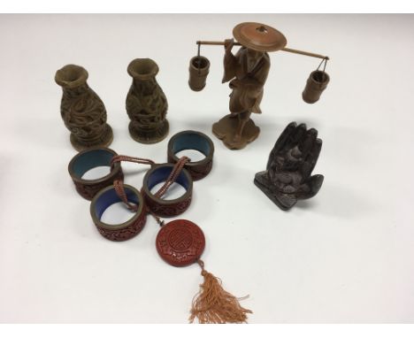 19th century soapstone carved figure of a seated Buddha in front of a large hand and a Chinese seal and six other oriental it