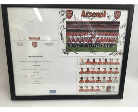 A signed Arsenal football club montage including a signed team photo, with letter of authenticity from the club