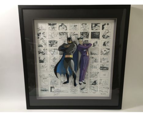 A framed and glazed storyboard lithograph of Batman and The Joker from The Batman animated series signed by Mark Hamill with 