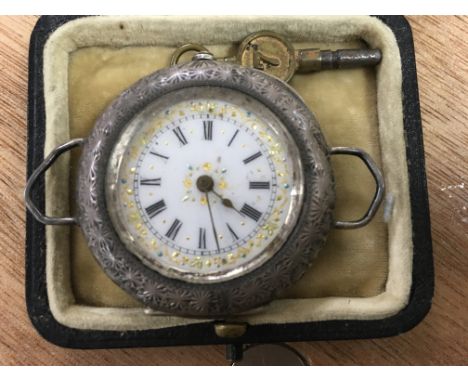 A silver case pocket watch the enamel dial with Roman numerals
