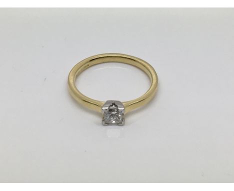 An 18ct gold princess cut diamond solitaire ring, approx .40ct, size M-N and approx 3g.