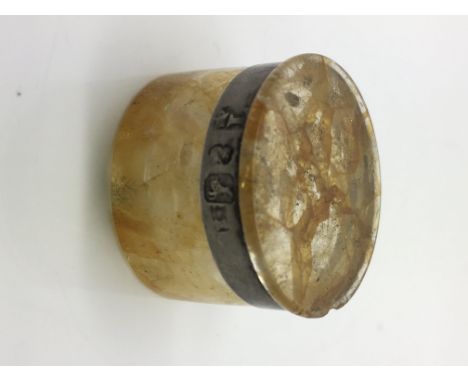 A miniature Georgian rock crystal and silver mounted patch box.Approximately 2.5x1.5cm.Slightly a/f