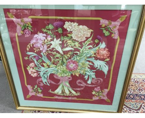 A framed and glazed Hermes of Paris scarf, approx 99.5cm x 101cm.