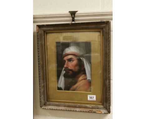 Oil on board a portrait of a Middle Eastern man in headdress 