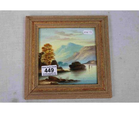 Hand Painted Ceramic Tile of a Lake and Mountain Scene, made in England