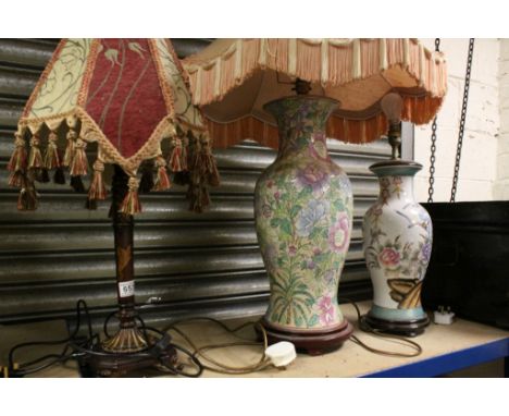 Large Ceramic Floral Decorated Table Lamp with Shade (50cms high without shade), Japanese Style Ceramic Table Lamp and anothe