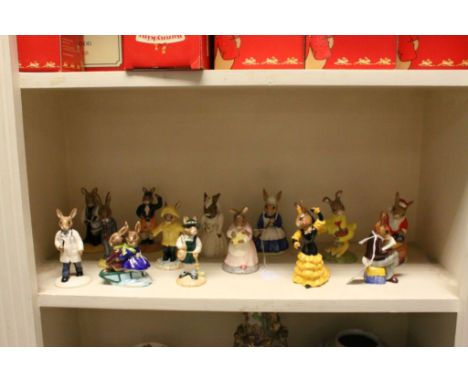 14 Boxed Royal Doulton Bunnykins figurines to include Doctor, Sleighride, Groom, Vicar, Scotsman, Schooldays, Rainy Day, Brid
