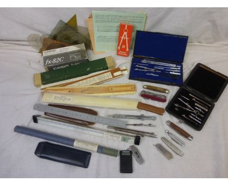 Geometry tools to include slide rules, compasses, potractor, Casio calculator
