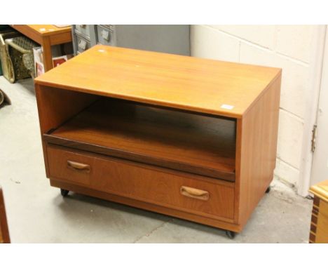 G-Plan Teak Entertainment Unit with slide-out shelf above a long drawer