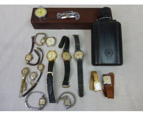 Collection of vintage watches to include a circa 1920s 9ct rose gold cased wristwatch (missing hands), Timex, Ingersoll, Luce