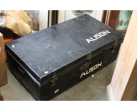 Large Victorian Black Metal Travelling Trunk belong to a WWII Evacuee ' Alison '