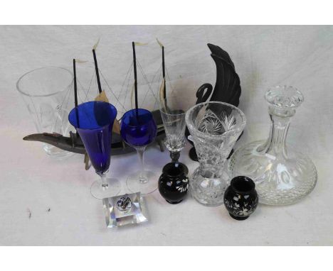 Model of a Boat made from Horn together with a Quantity of Glassware including Table Lighter and Cut Glass
