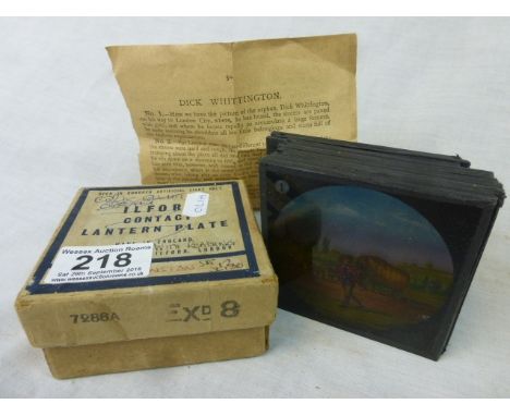 Twelve coloured Magic Lantern slides telling the tale of Dick Whittington