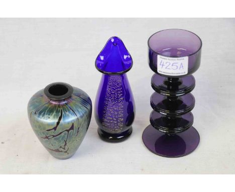 Ronald Stennett Willson for Wedgwood Amethyst Glass Three Disc Candlestick plus a Royal Brierley Art Glass Vase and another V