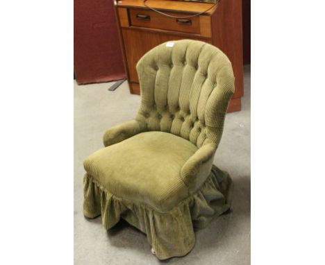 Victorian Bedroom Chair with Button Back and raised on turned legs with castors 