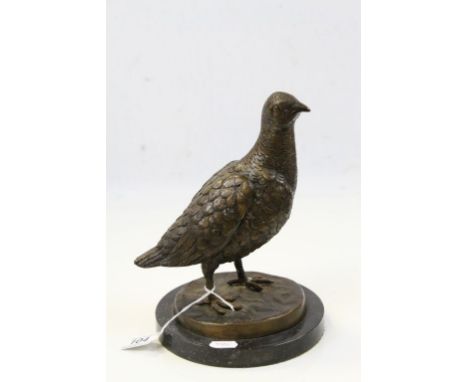Bronze Model of a Partridge on a Black Marble Base
