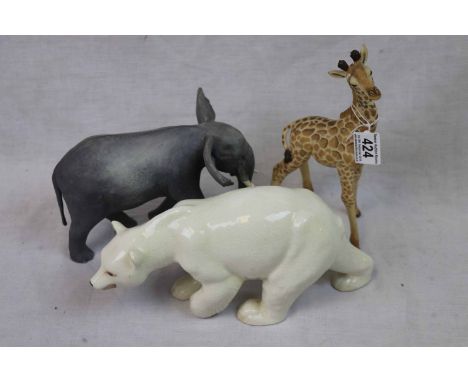 Coalport Elephant, Melba Ware Polar Bear and a Resin Giraffe