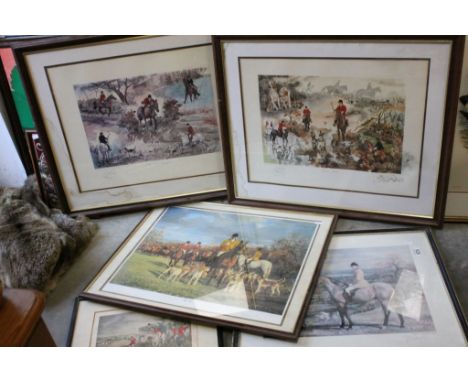 Five Framed and Glazed Hunting Prints - T S Lafontaine Signed Limited Edition Print of Tim Langley in Berkeley Park (also sig